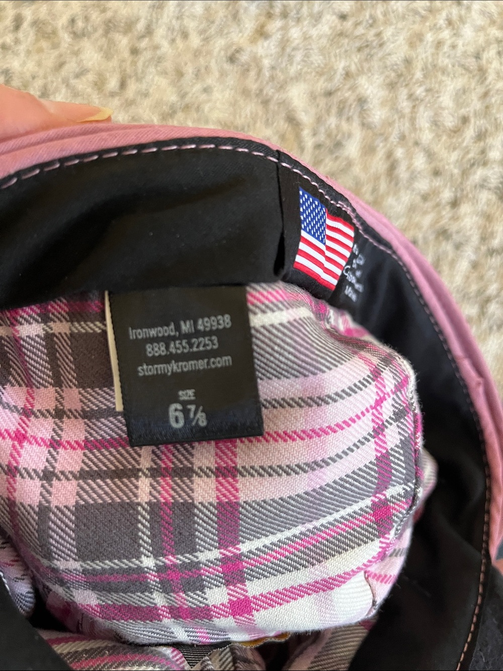 Girls Charcoal Wool Cap with Pink Flower Accent - Picture 3 of 4